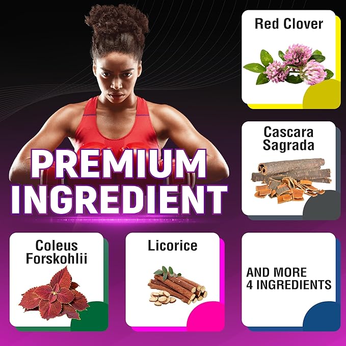 Red Clover Capsules with Red Clover, Cascara Sagrada Bark, Coleus Forskohlii - 90 Capsules for 3 Months Supply