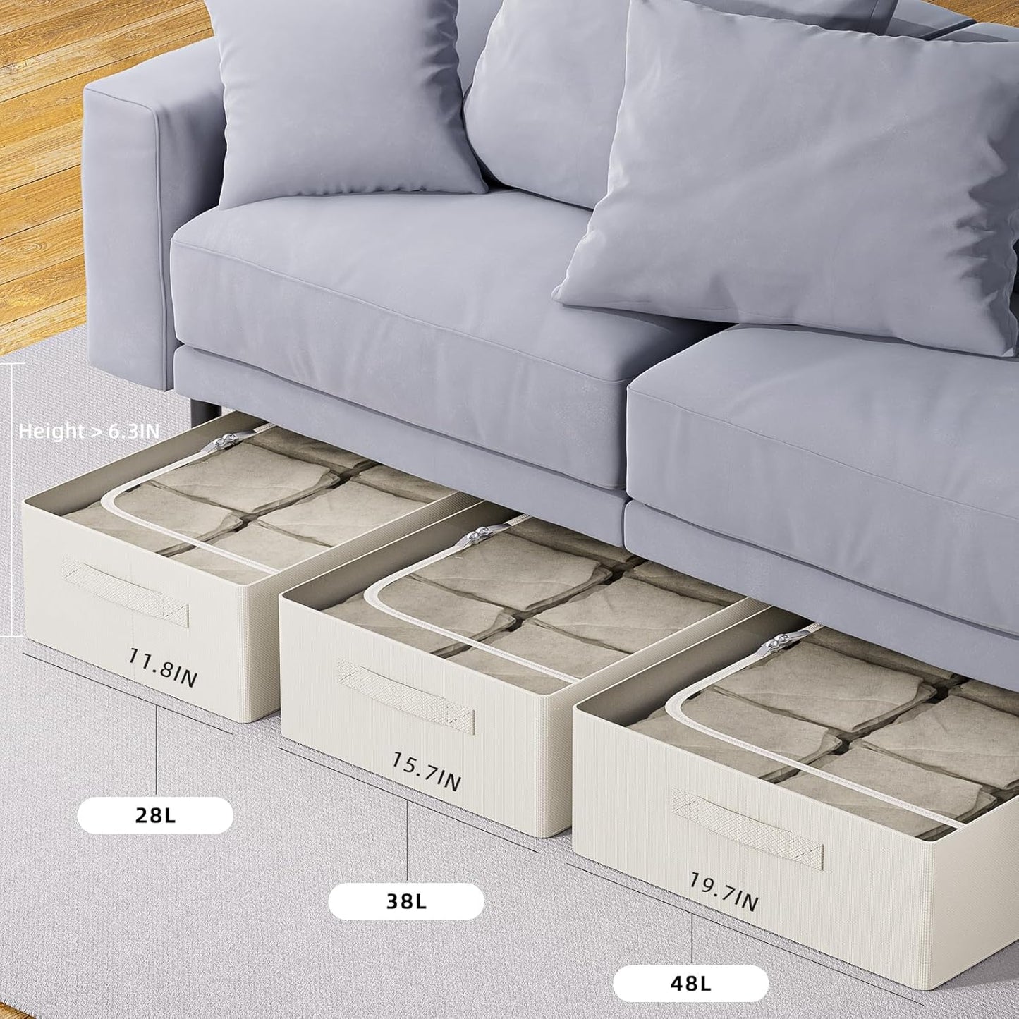 CYhom Under Bed Storage Bins Frame Storage Box Oxford Fabric Sturdy Underbed Container Foldable Stackable Large Capacity Clothes Organizer (Beige, 23.6" x 19.7" x 6.3")