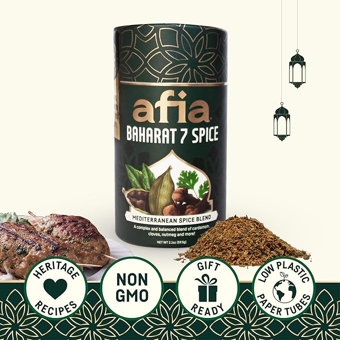 Afia - Baharat Spice Blend | Baharat 7 Spice Mix for Kofta, Kebab, Grilled Meat Seasoning | Premium Seasoning with Top Notes of Cinnamon and Clove (1pk, 2.1oz)