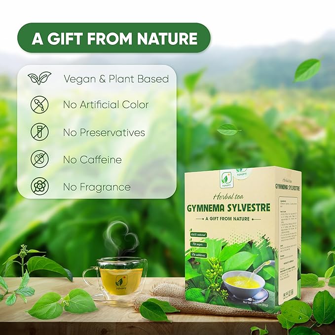 NMPT Dried Gymnema Sylvestre Leaf Tea, Celastrus Hindsii, 100% Hand Pick, Organic Herbal Tea, 40 Count, Freeze Drying, Gluten Free, Dairy Free, No Sugar Added, Energy Boost & Health Support
