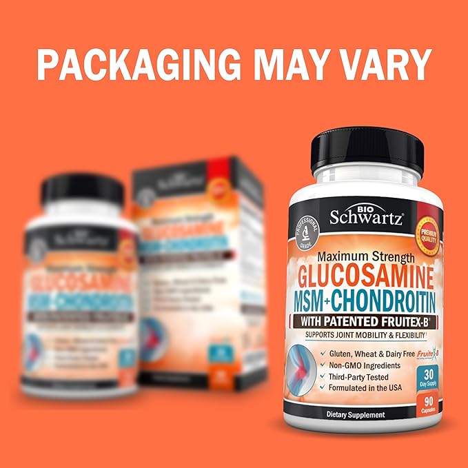 Glucosamine Chondroitin MSM Joint Support Supplement - Collagen Peptides, Turmeric and Ginger, Hyaluronic Acid, Glucosamine Chondroitin Sulfate for Joint Comfort - Gluten Free, Non GMO, 90 Capsules