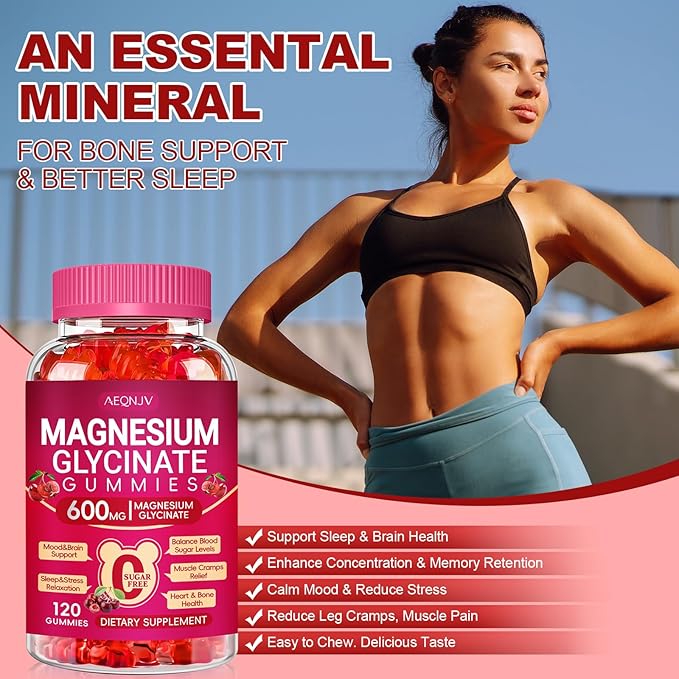 Magnesium Glycinate Gummies 600mg for Women and Men, High Absorption Magnesium Glycinate with Vitamin D, B6, and CoQ10 for Calm Support & Sleep, Sugar Free, Vegan, 120 Count