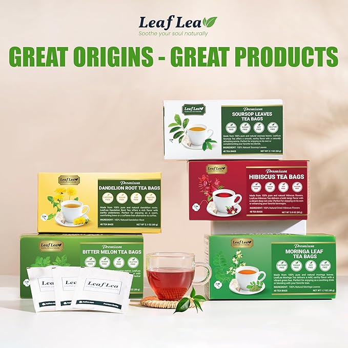 LeafLea Hibiscus Tea Bags – 240 Count, Individually Wrapped, 100% Natural Hibiscus Flower Herbal Tea, Caffeine-Free, Sugar-Free, Non-GMO, Rich in Flavor & Color, Te de Hibisco, Jamaica Tea (Pack of 6)