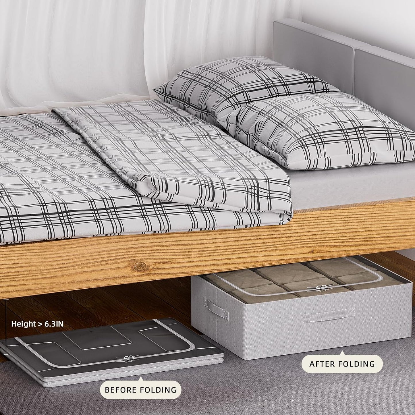 CYhom Under Bed Storage Bins Frame Storage Box Oxford Fabric Sturdy Underbed Container Foldable Stackable Large Capacity Clothes Organizer (Grey, 23.6" x 19.7" x 6.3")