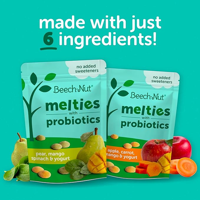 Beech-Nut Probiotic Melties Baby & Toddler Snack Melts, Apple Carrot Mango Yogurt, 1 oz (7 Pack)