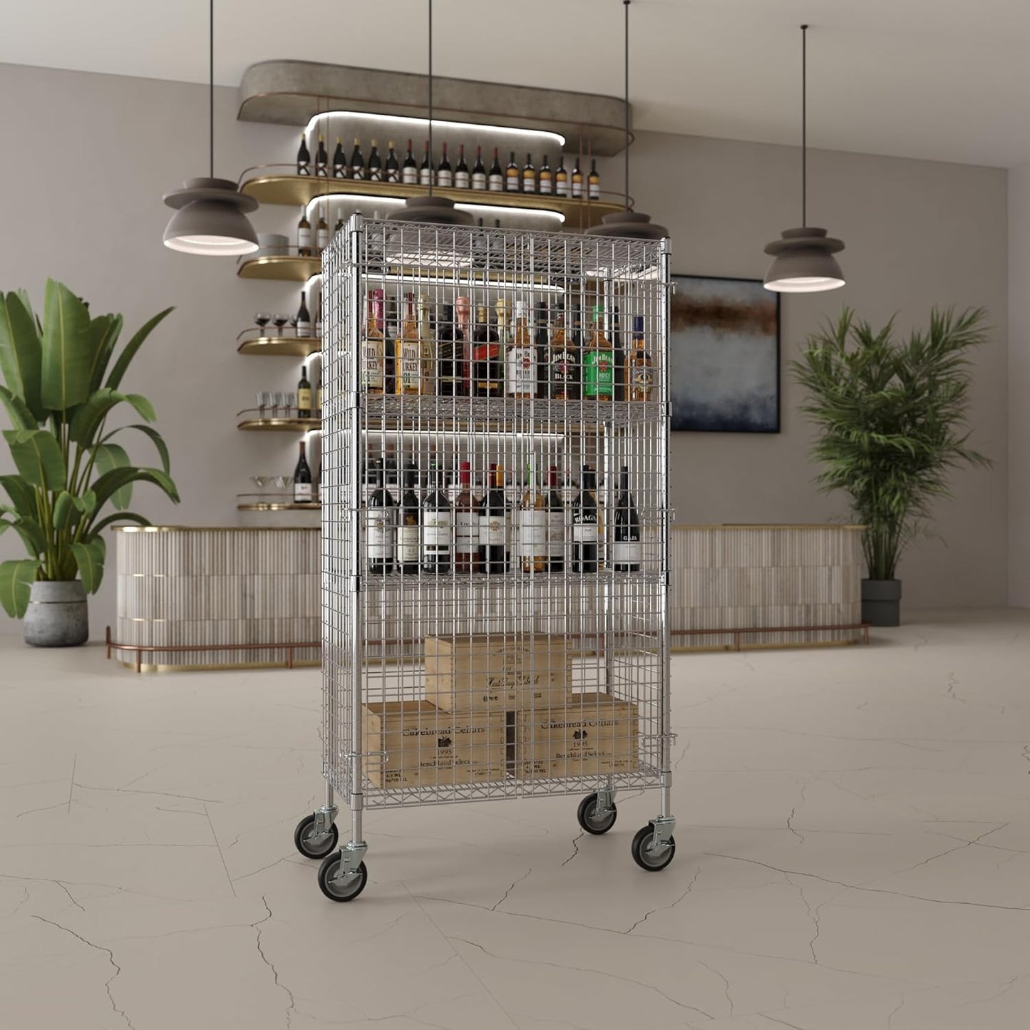 18" W x 36" L x 69" H Heavy Duty Utility Commercial Grade Metal Storage NSF Unit | Chrome Mobile Security Wire Cage Kit