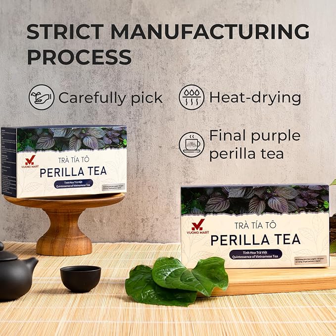 VUONGMART Dried Purple Perilla Tea, Stevia, Lolot, 100% Hand Pick, Organic Herbal Tea, 30 Tea Bags, Gluten Free, Dairy Free, Sugar Free & Natural, Energy Boost & Health Support