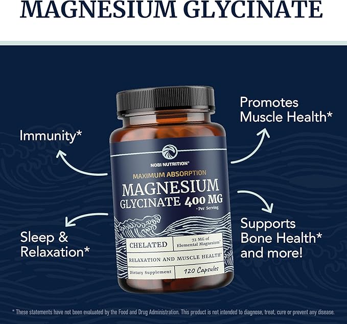 Magnesium Glycinate 400mg | High Absorption Formula for Sleep, Calm, Muscle Relaxation, Heart, Bone & Nerve Support for Women & Men | Chelated Magnesium Glycinate Supplement | 120 Ct (2 Month Supply)