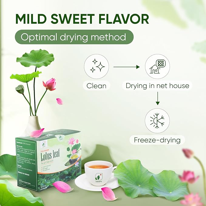 NMPT Dried Lotus Leaf Tea, 100% Hand Pick, Organic Herbal Tea, 50 Tea Bags, Gluten Free, Dairy Free, Sugar Free & 100% Natural, Energy Boost & Health Support