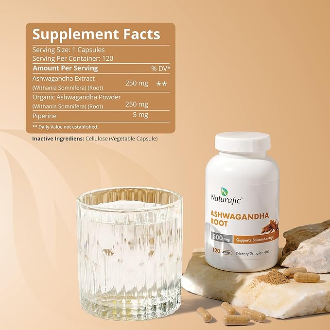 Ashwagandha Root Capsules 500mg ā 120 Vegan Capsules | Traditionally Used Herb | Non-GMO, Gluten-Free | Herbal Supplement | Plant-Based Wellness Support