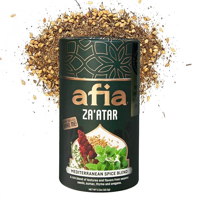 Afia Za'atar Spice Blend | Authentic Mediterranean Seasoning with Sumac, Toasted Sesame & Herbs | Perfect for Dips, Marinades, Flatbreads & More | Non-GMO, No Fillers, No Preservatives (2.2oz)