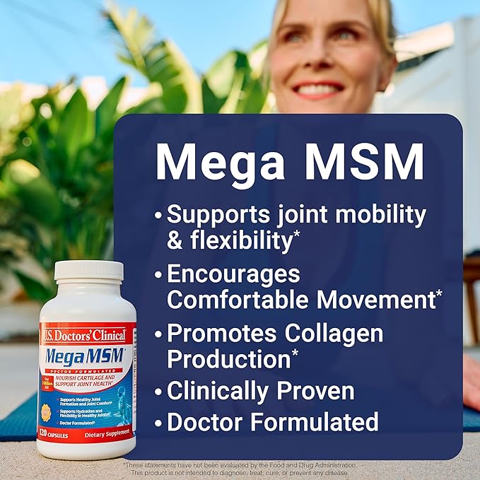 U.S. Doctors’ Clinical Mega MSM Supplement for Joints with MSM + Vitamin C + Collagen and Neem - Clinically Proven to Promote Cartilage Tendon & Ligament Health (1 Month Supply – 120 Capsules)