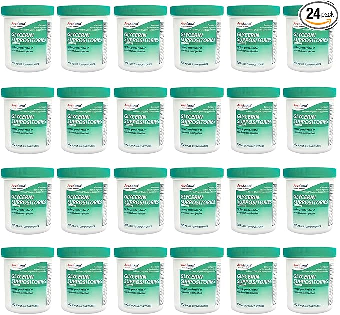 Glycerin Suppositories – 100 Adult Size Laxative Suppositories for Men and Women – Fast and Gentle Relief Suppositories for Constipation – Comfortable Shape Adult Suppository (24 PK)