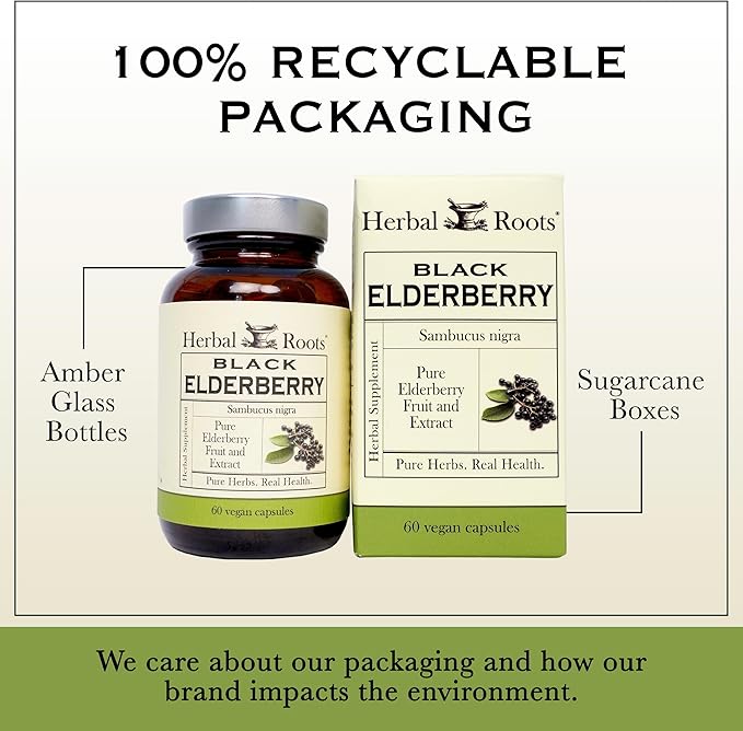 Herbal Roots Organic Black Elderberry Capsules | Max Strength | Made with Organic Sambucus | 60 Vegan Capsules