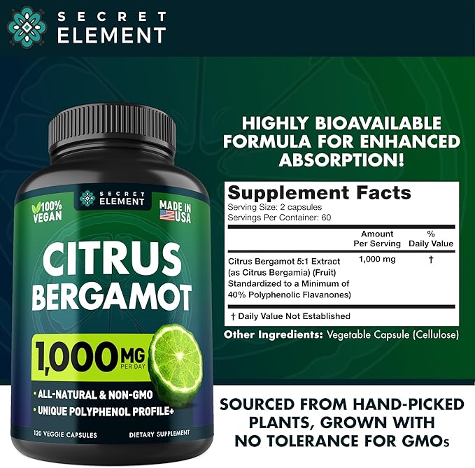 Citrus Bergamot Extract 1000mg - Citrus Bergamot Supplement for Heart, Immune System Support, and Healthy Aging - Pure, Vegan Bergamot Capsules