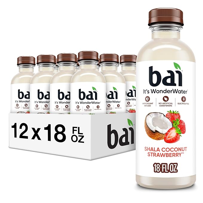 Bai Antioxidant Infused Water Beverage, Shala Coconut Strawberry, with Vitamin C and No Artificial Sweeteners, 18 Fluid Ounce Bottle, 12 Pack