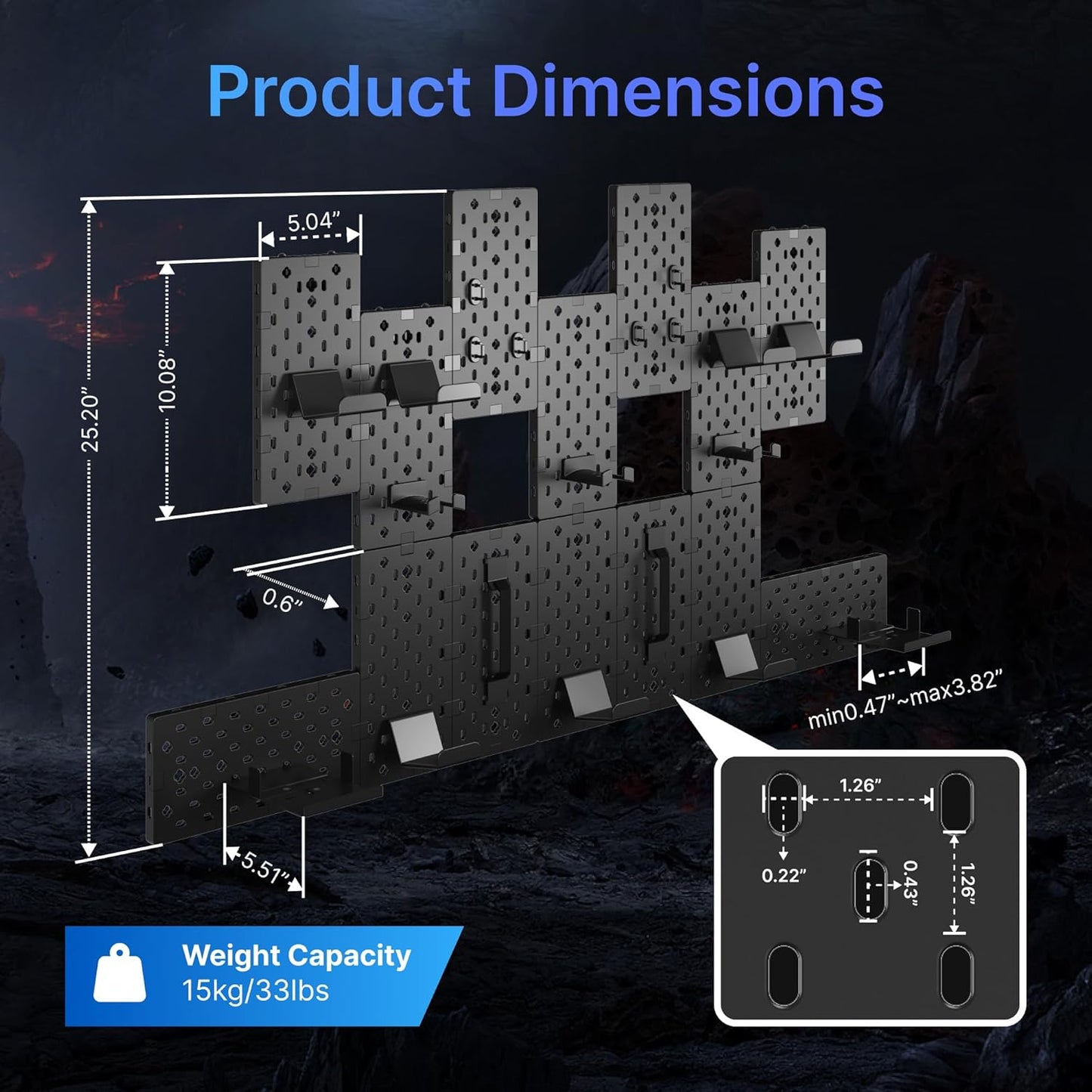 PEGZONE Controller and Headphone Holder Wall Mount, Modular Gaming Pegboard with Accessories, Controller Stand for Xbox PS5 PS4 Switch, Video Game Storage, Disc Shelf Organizer, 14pcs Pegboard, Black