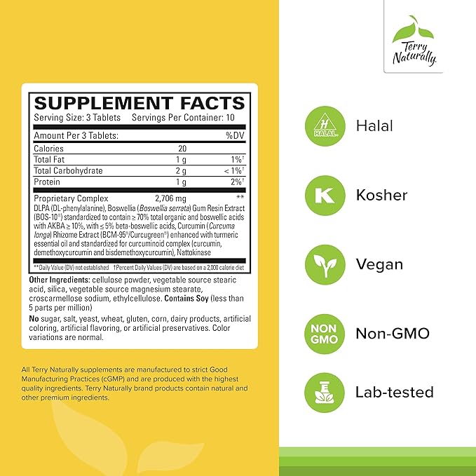 Terry Naturally Curamin Extra Strength - Curcumin & Boswellia Supplement for Healthy Circulation Support - Turmeric Supplement to Support Joints, Muscle Health & Endorphin Production - 30 Tablets