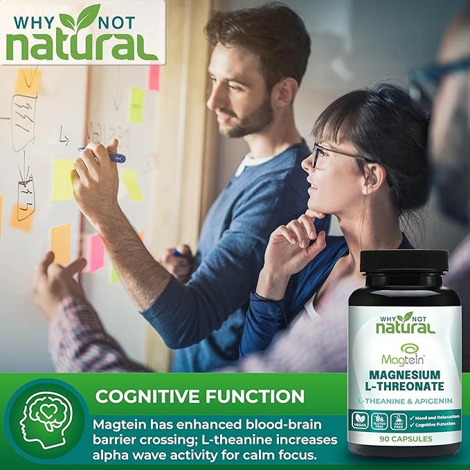 Magnesium L-Threonate Complex with Apigenin and L-theanine, 90 Capsules, Patented Magtein Supplement