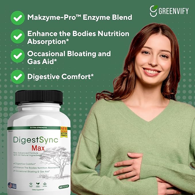 DigestSync Max Extra Strength Digestive Support, 60 Capsules, Gluten Free, Vegan, Natural Ingredients (7)