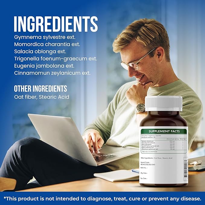 GlucoSuprs Hrx - Gymnema, Bitter Melon, Salacia, Fenugreek, Cinnamon and Jambolan - 60 Capsules