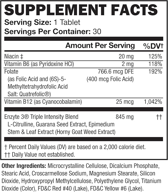 Enzyte3® Natural Male Enhancement Supplement for Energy and Endurance - L-Citrulline, Epimedium, Guarana Seed Extract, & Horny Goat Weed and More 30 Day Supply - 6 Pack Bundle