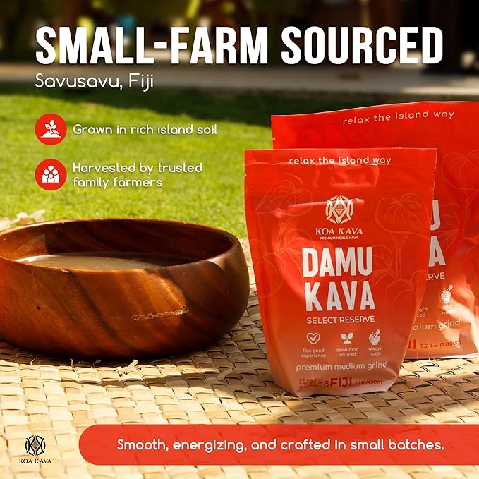 Damu Koa Kava Kava Powder – Premium Fijian Damu Noble Root, Strong, Heady Relaxation (2.2 LB (1KG))
