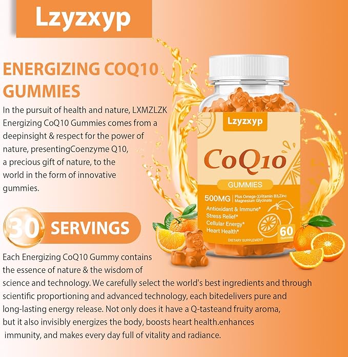 CoQ10 Oranges Gummies 500mg-3X Better Absorption Coenzyme Q10 Supplements - Plus Omega-3, Magnesium, Vitamin B3 & Zinc for Heart Health, Cellular Energy & Antioxidant, Vegan, Non-GMO 120 Ct (2)