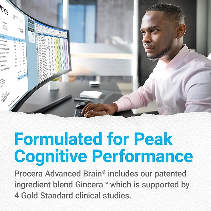Advanced Brain - Fast Acting - Ingredients Supported by 100+ Studies - Improve Memory, Recall - Concentration - Clears Fog - Mental Clarity - Slows Cognitive Decline - 60 Count