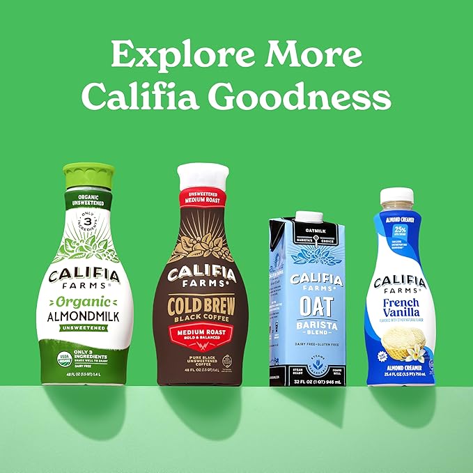 Califia Farms - Organic Unsweetened Almond Milk, 32 Oz (Pack of 6), Dairy Free, Vegan, Plant Based, Keto, Vegan, Gluten Free, Non GMO, USDA Organic