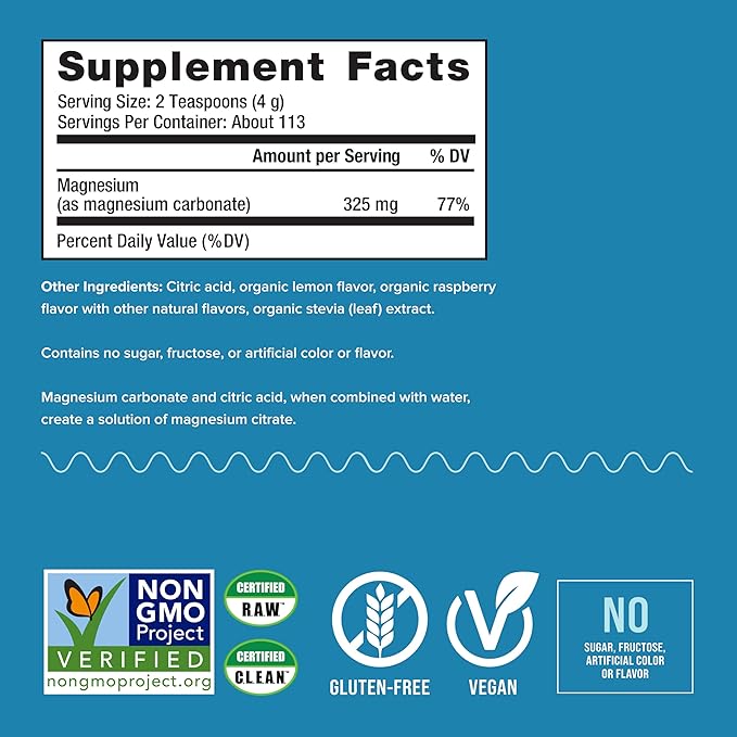Natural Vitality Calm, Magnesium Citrate Supplement, Anti-Stress Drink Mix Powder, Gluten Free, Vegan, & Non-GMO, Raspberry Lemon, 16 oz
