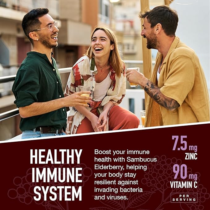 Strong Earth Elderberry Gummies – Sambucus Elderberry Immune Support with Vitamin C & Zinc – Black Elderberry Gummies, Berry Flavor, Non-GMO, Gluten Free, Kosher – 60 Count