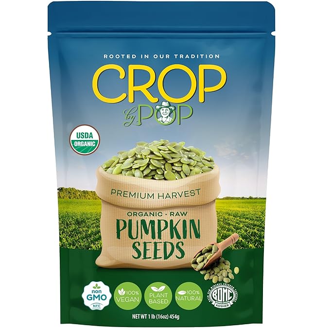 CROP BY POP - Organic Raw Pumpkin Seeds (16 Oz - 1 LB) Packed Fresh in Resealable Bag - USDA Organic, Non GMO - Naturally Grown, Vegan, Kosher