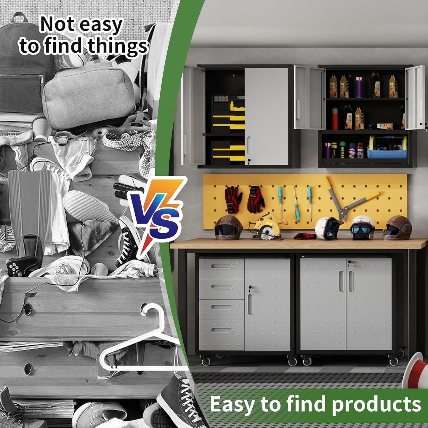 Wall Cabinet, Wall Mounted Cabinet with Lock and Adjustable Shelf for Garage, Tool Room, Kitchen, Assembly Required(Black and Gray)