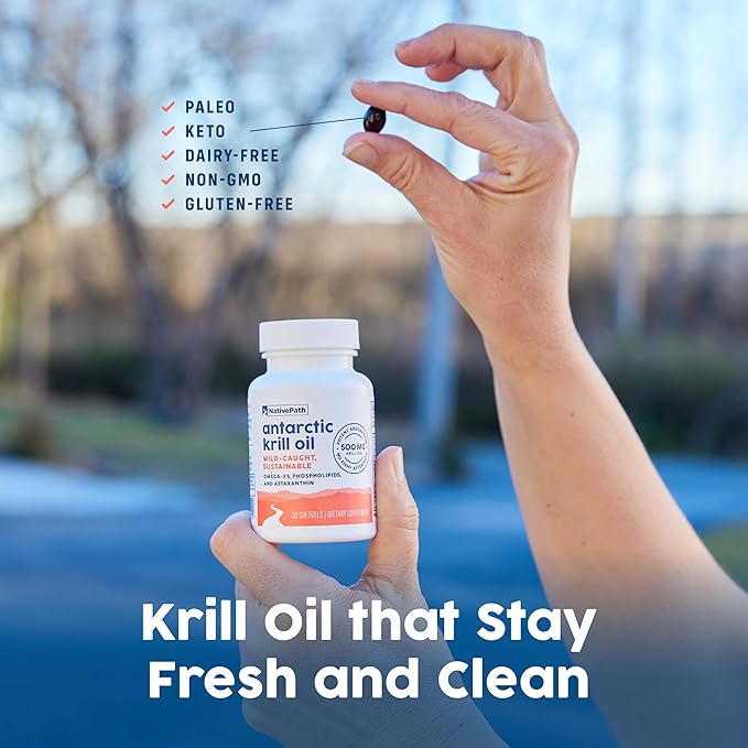 NativePath Wild-Caught Antarctic Krill Oil 500mg - Premium Astaxanthin 200mcg Phospholipid-Bound Omega-3 EPA DHA - Pure Formula GMP Certified Third Party Tested - 30 Softgels