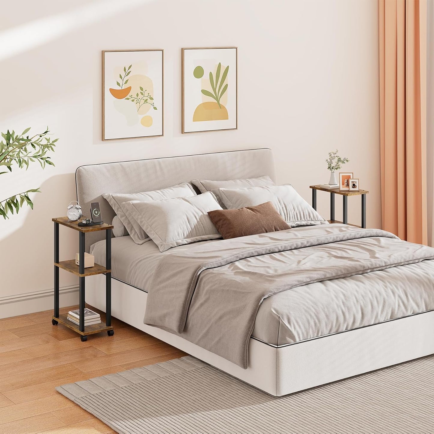 TUTOTAK Small Side Table, Narrow End Table, Bedside Table, Couch Side Table with Wheels for Living Room or Bedroom, Brown TB01BB061