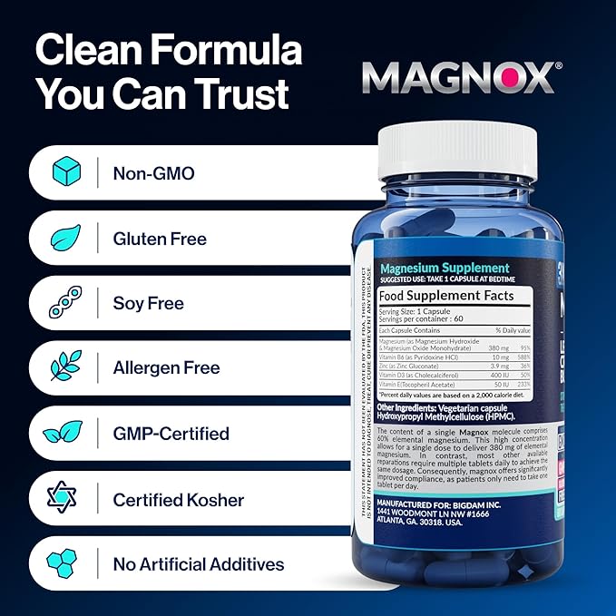 MAGNOX® Leg Cramps Buster | 380mg Magnesium for Leg Cramps at Night | Magnesium Supplement for Muscle Spasms | 3X More Absorption | Dead Sea Minerals | Sleep & Muscle | 60 Caps