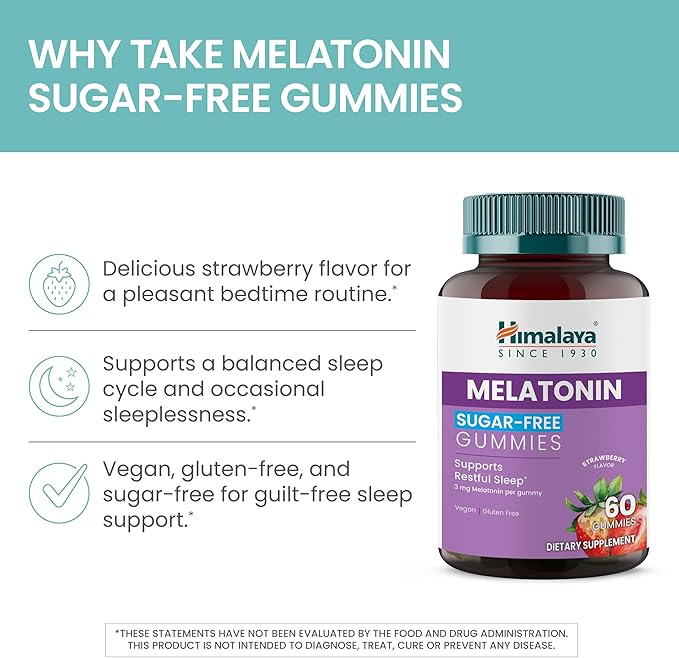Himalaya Melatonin Sugar-Free Gummies, Supports Restful Sleep, Vegan, Gluten-Free, 3 mg Melatonin, 60 Gummies