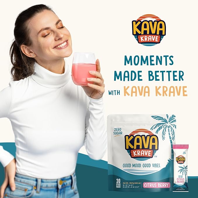 Citrus Berry Kava Drink Mix – 30 Pack for Natural Energy, Mood Support, Stress Relief & Nootropic Focus