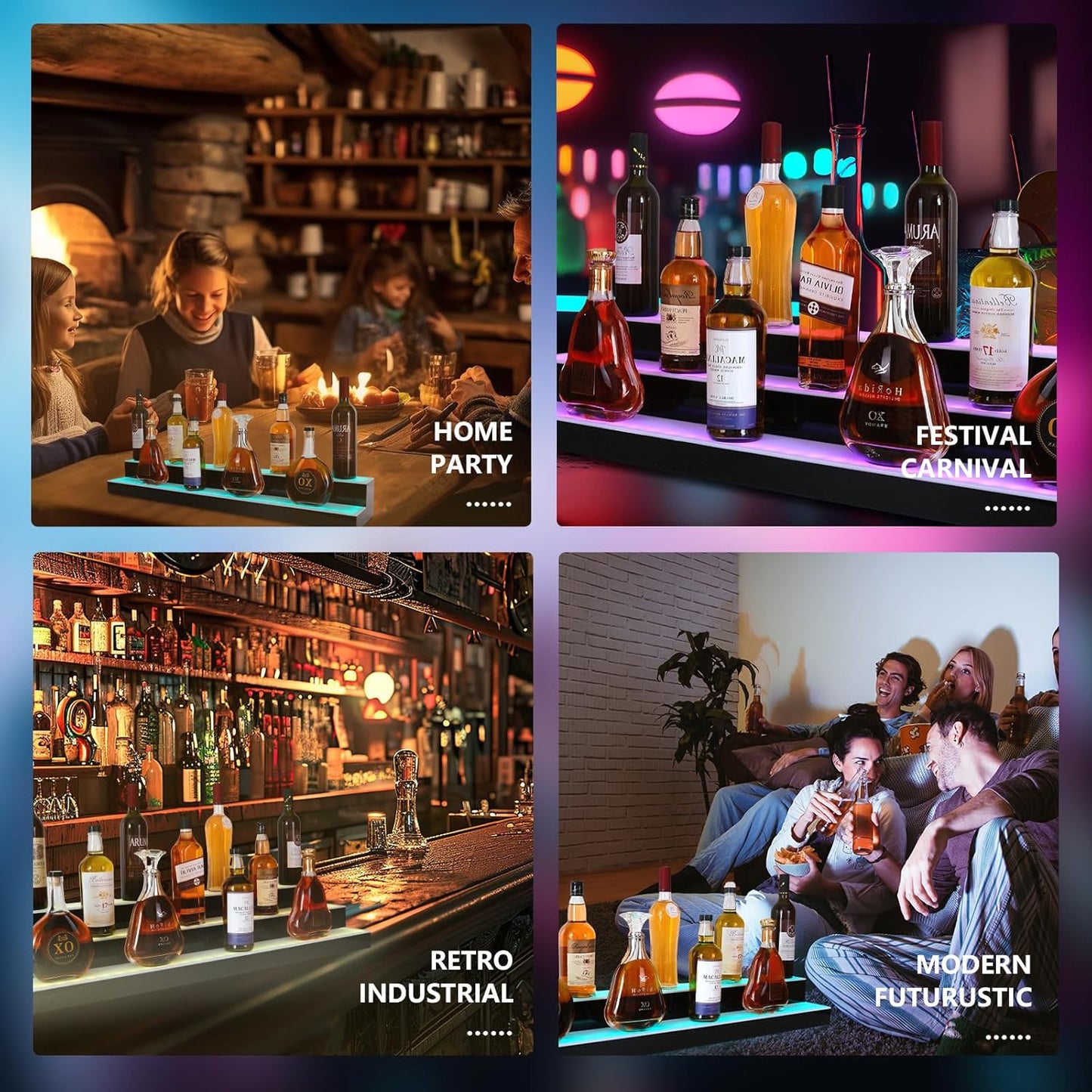 Led Lighted Liquor Bottle Display Shelf, 30 Inch 3 Tier Whiskey Rack, Support USB, Bar Stand with RF Remote & App Control, Illuminated Acrylic Lighting Shelves for Home Bar, Party