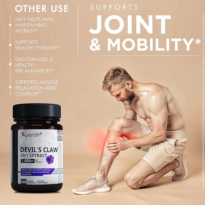Devils Claw 1000mg | 120 Capsules | 20:1 Concentrated Root Extract | Devils Claw Herbal Supplement | Non-GMO, Gluten Free Supplement
