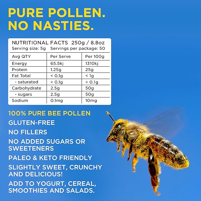 Bee Pollen Granules 8.8 Oz - Nature's Superfood, Superior Taste - Western Australia Pure Bee Pollen for Optimal Health