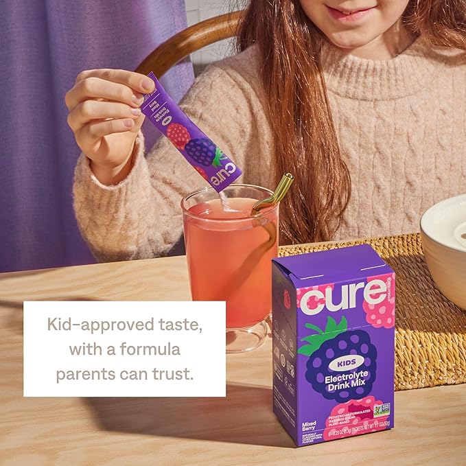 Cure Hydration - Kids Electrolyte Drink Mix | Plant-Based Pediatrician Formulated Rehydration | No Added Sugar, Non-GMO, Gluten-Free, No Artificial Flavors | 15 Packets - Variety Pack
