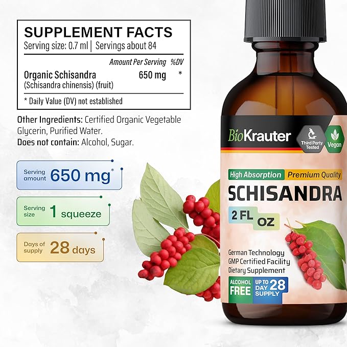 BIO KRAUTER Schisandra Berry Drops - Natural Schisandra Supplement for Mood Support - Alcohol & Sugar Free Extract - 2 Fl.Oz.