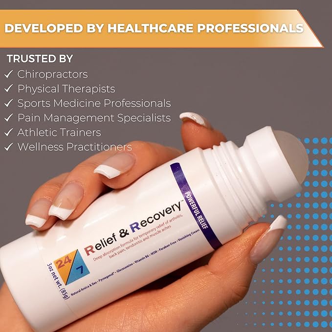 24/7 Relief & Recovery Pain Relief Roll On - 3 Ounce - Muscle Pain Relief Cream, Joint Pain Relief, Bursitis Pain Relief, Sciatica Pain Relief, Pain Relief for Feet, Topical Pain Reliever