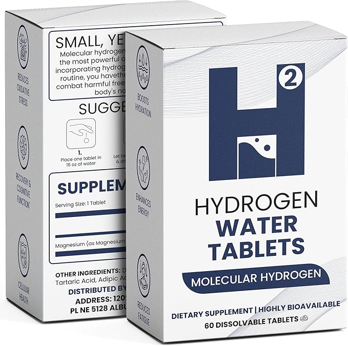 60 Count, Hydrogen Water Tablets with Molecular H2-12 PPM Hydrogen Tablets for Drinking Water - Rich in Antioxidants, Supports Cellular Health, Recovery & Cognitive Function, Unflavored