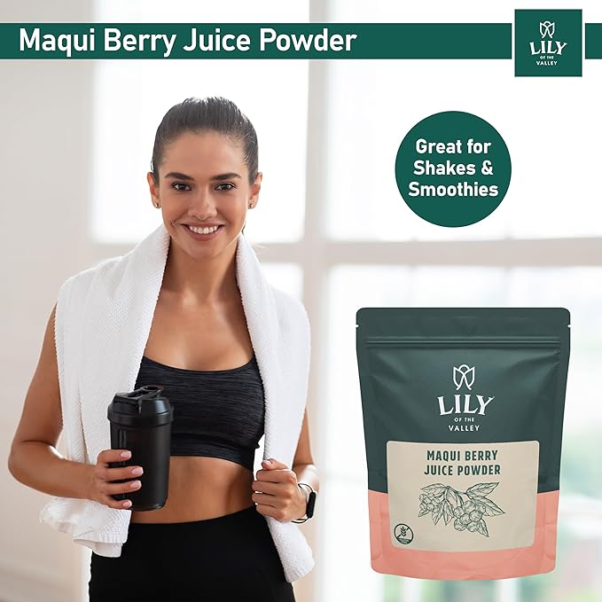 Lily of the Valley Maqui Berry Juice Powder - Antioxidant-Rich Superfood for Smoothies & Desserts - Rich in Iron & Fiber - No Added Sugar - Vegan & Gluten-Free - Packed in Resealable Pouch (8oz, 226g)
