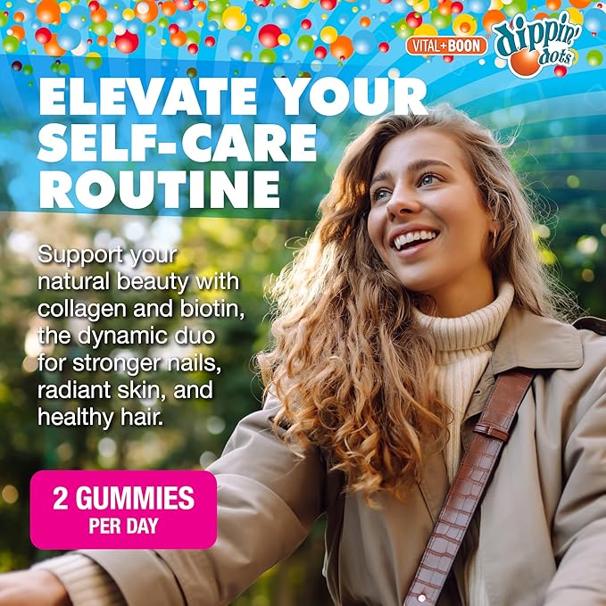 Dippin' Dots - Biotin Collagen Gummies for Women and Men - Hair, Skin & Nails Support - 10,000 mcg Biotin - Vegetarian, Non-GMO, Gluten-Free (60 Count)