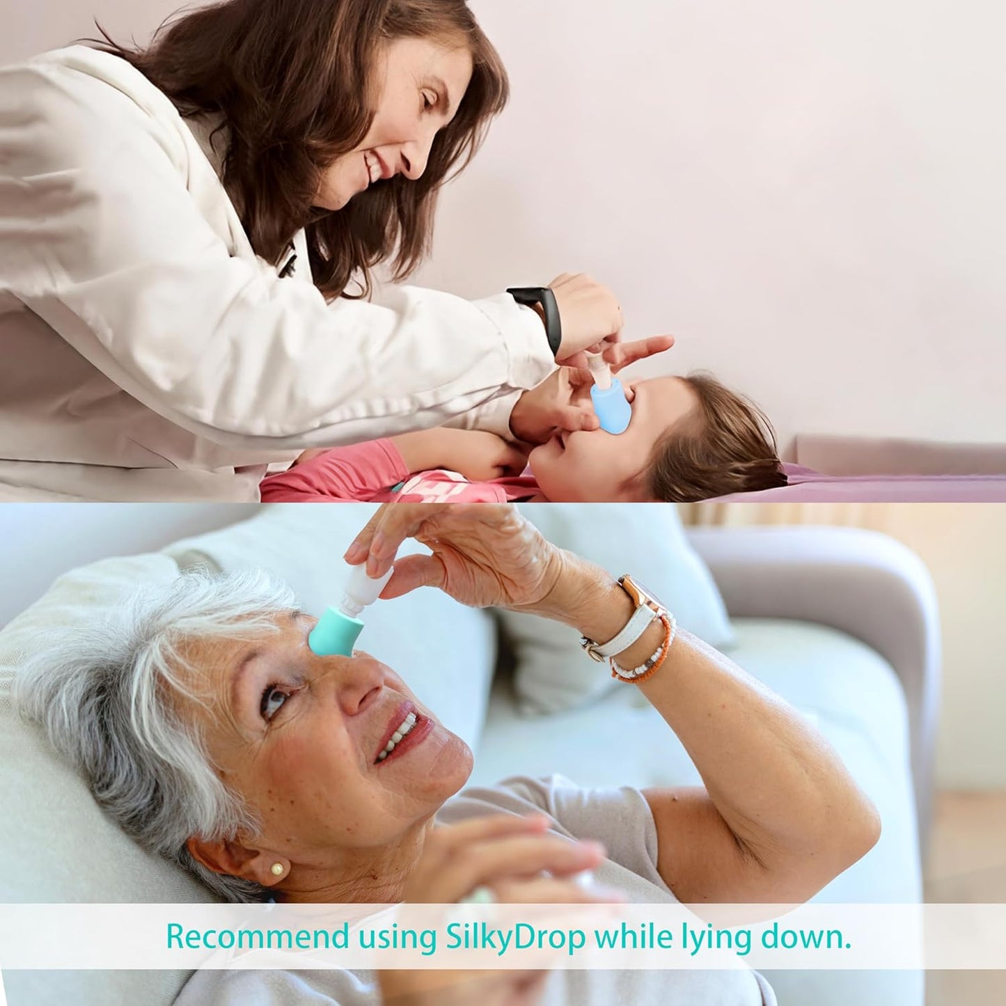 Fullicon 2-Pack Eye Drop Guide for Seniors, Soft & Reusable Eye Drop Dispenser for Elderly, Fits Most Eye Drop Bottles, Easy Eye Dropper Aid with Light Points for Accurate Application (Blue & Green)