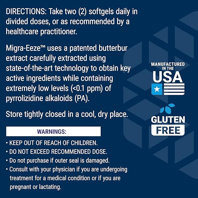 Life Extension Migra-Eeze - Butterbur Root Extract with Vitamin B2 (Riboflavin) & Ginger Supplement - Formula to Ease Head Discomfort - Gluten-Free — 60 Softgels